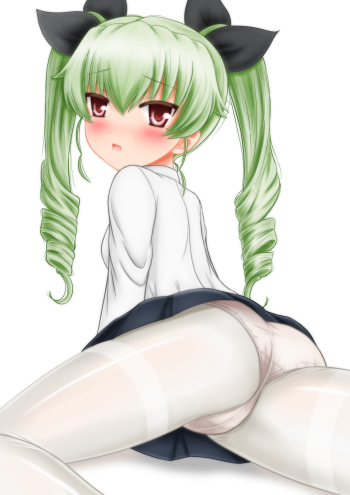 girls und panzer anchovy stockings ass white tights nylon pantyhose legs panties anime art