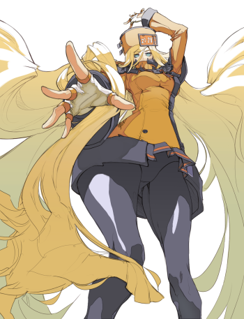 guity gear millia rage pantyhose black stockings anime girl tights nylon legs upskirt blonde manga art