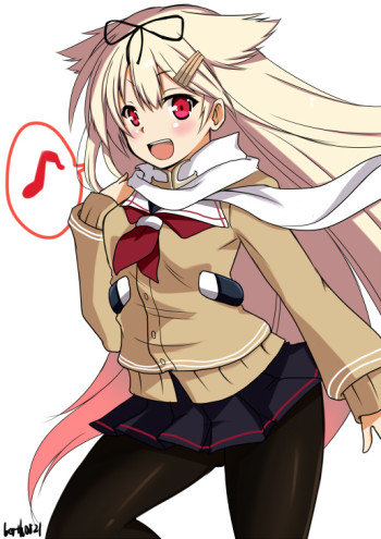kantai collection yuudachi stockings anime pantyhose tights nylon legs red eyes