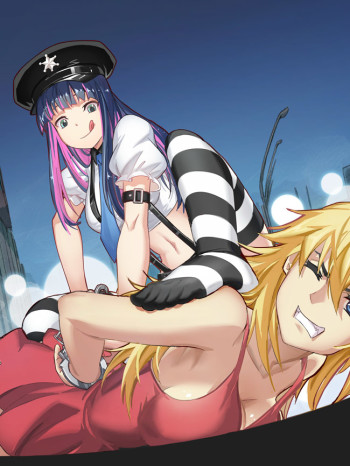 panty and stocking feet nylon kneesocks striped thighhighs legs anime 2girls manga art