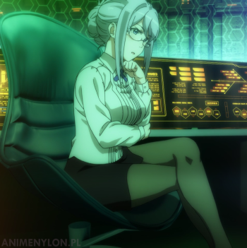 schoolgirl strikers tierra stockings crossed legs nylon pantyhose black tights anime teacher girl glasses megane