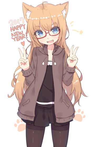 anime cat girl neko ears glasses black stockings tights pantyhose nylon legs moe kawaii