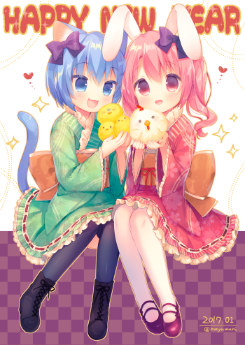 anime lolicon 2girls stockings nylon pantyhose tights moe kawaii neko cat bunny