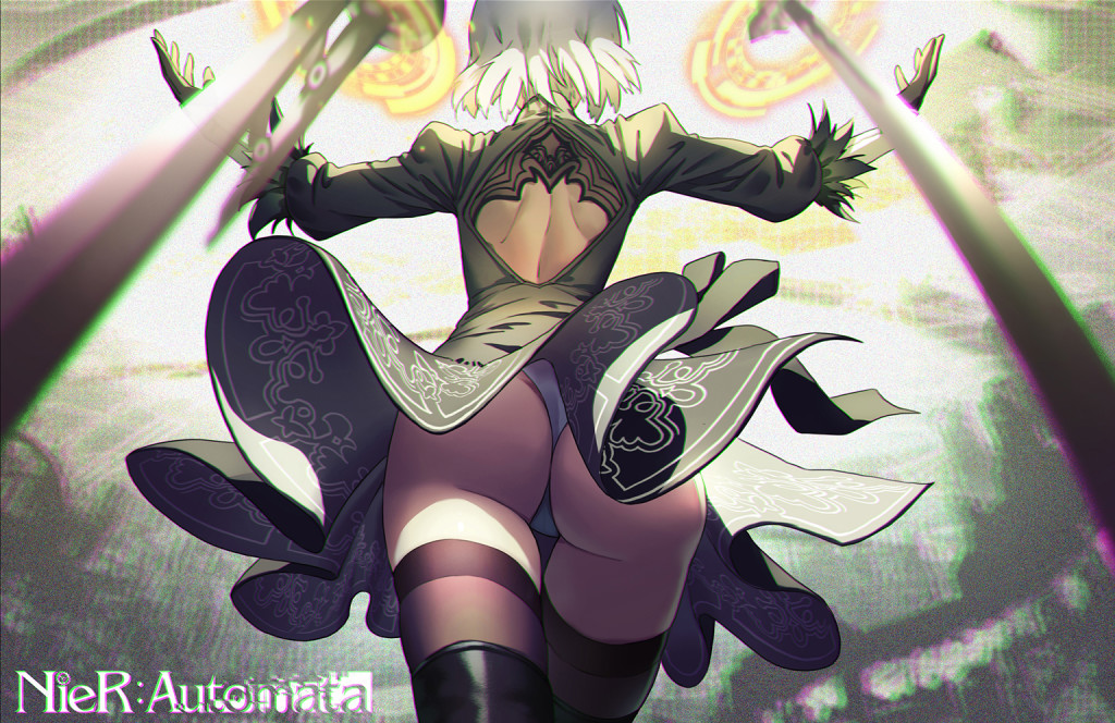 nier automata ass yorha no.2 tybe b ecchi art stockings legs thong string pantsu